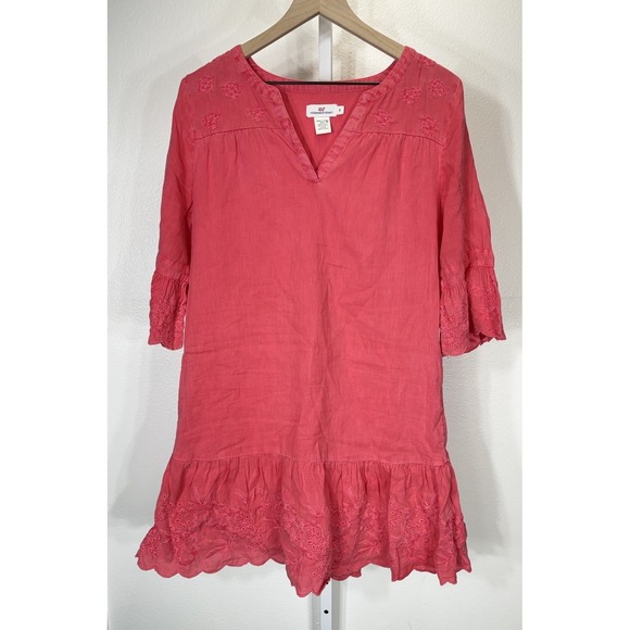 Vineyard Vines Dresses & Skirts - Vineyard Vines Paradise Pink Flutter Sleeve Linen Blend Dress Embroidered Size 8